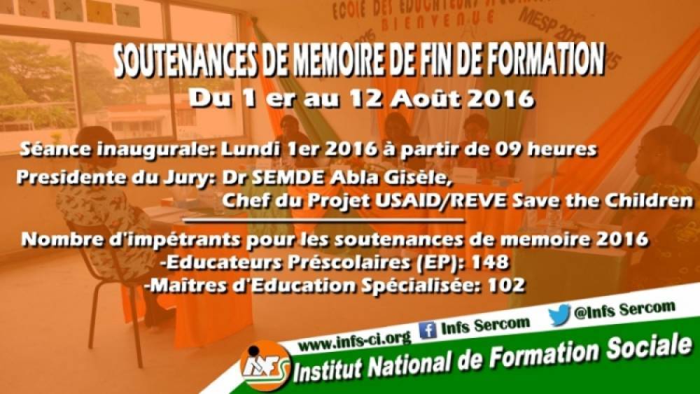 Soutenances de memoire de fin de formation du 1er au 12 Août 2016